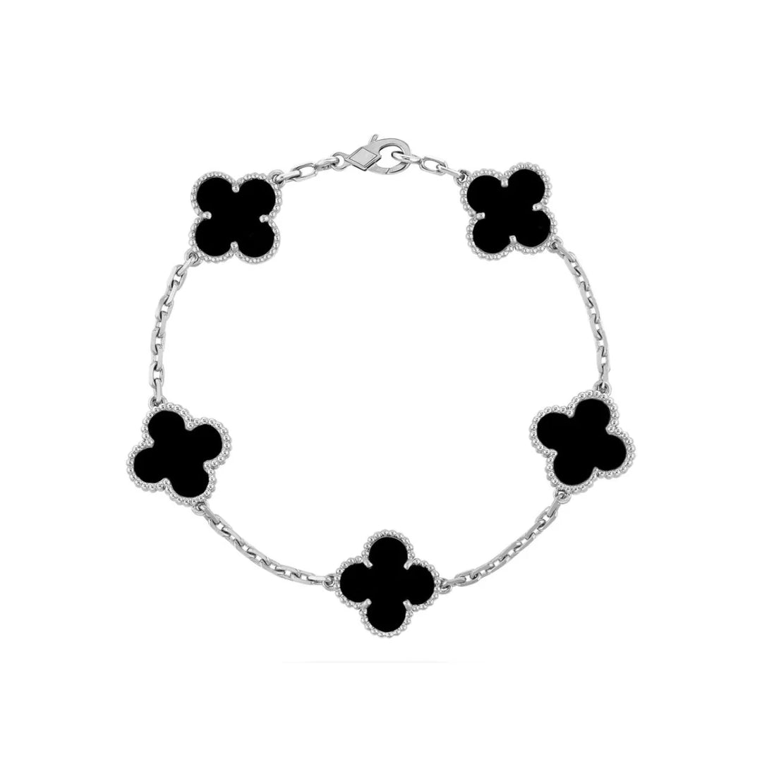 PULSEIRA VINTAGE ALHAMBRA 5 TREVOS - PRETO EM PRATA SEMIJOIA