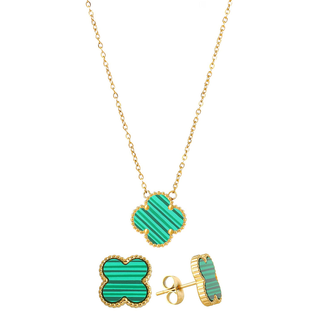 Conjunto Colar e Brinco Van 1 Trevo Verde