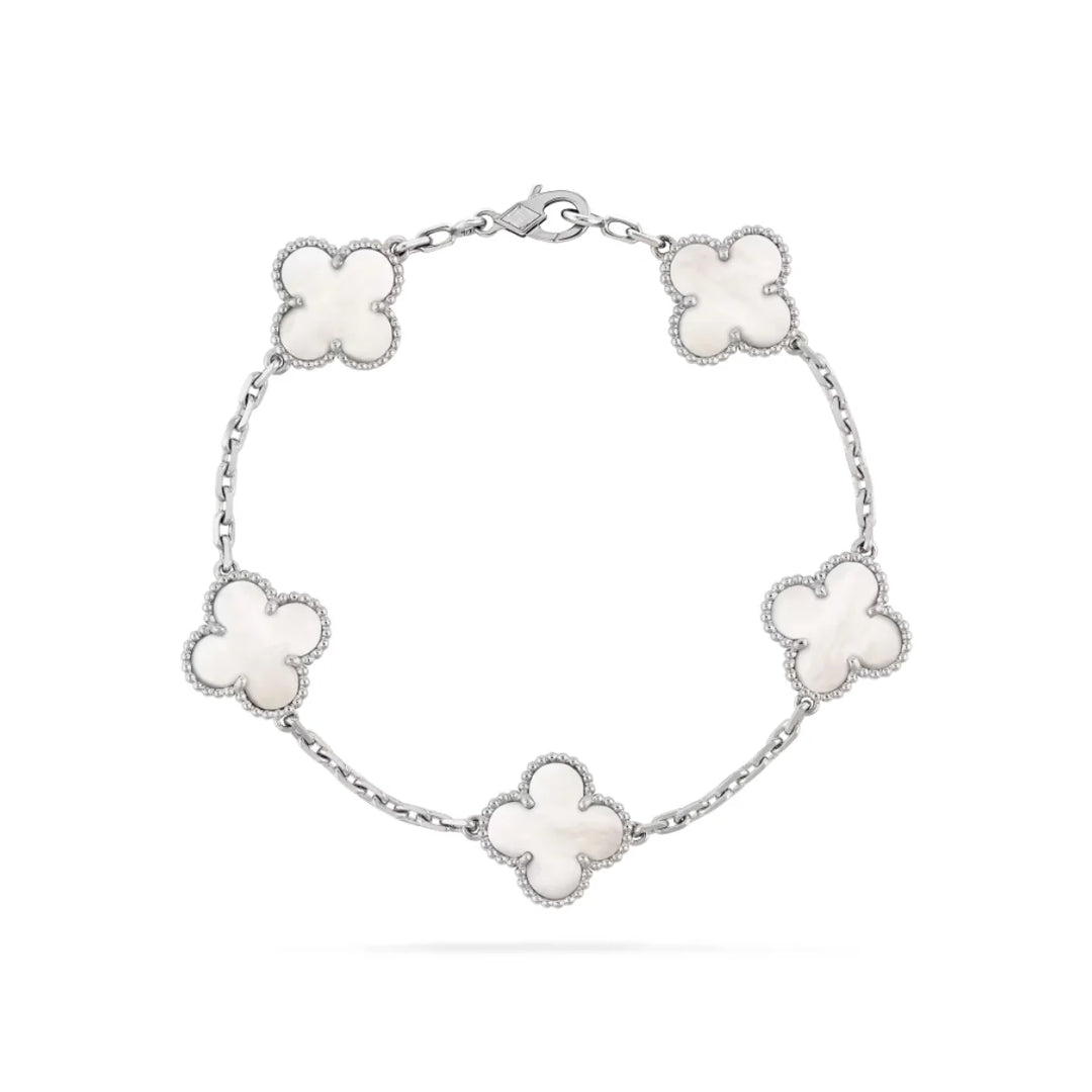 PULSEIRA VINTAGE ALHAMBRA 5 TREVOS - MADREPÉROLA EM PRATA SEMIJOIA