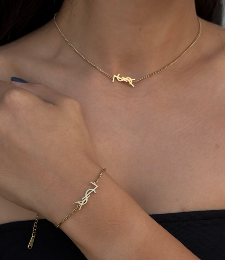 Conjunto Colar e Pulseira Inspiração Grife de Luxo
