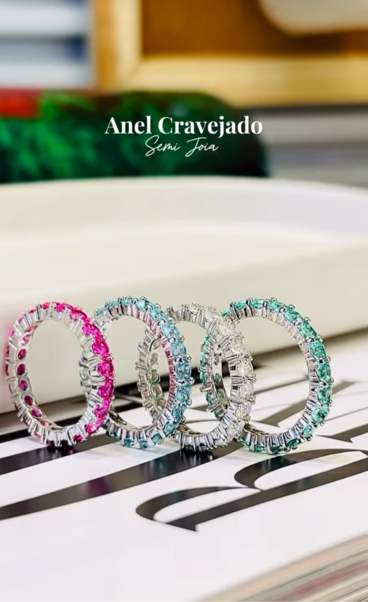 Anel aparador ovais prata 925 cravejado de Zircônias