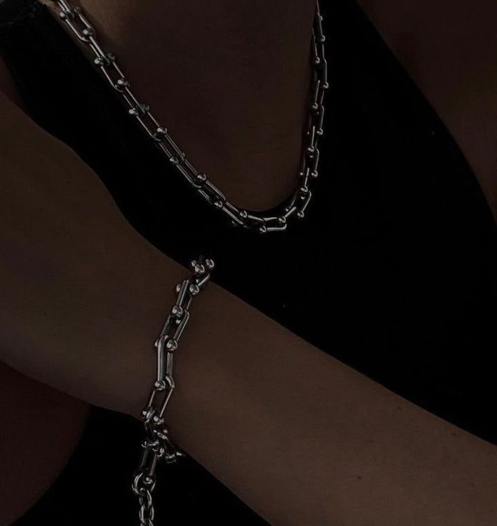 Conjunto Colar e Pulseira TF Prata