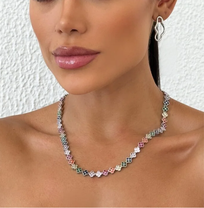 Colar Trevo VG Prata com Zircônias Coloridas